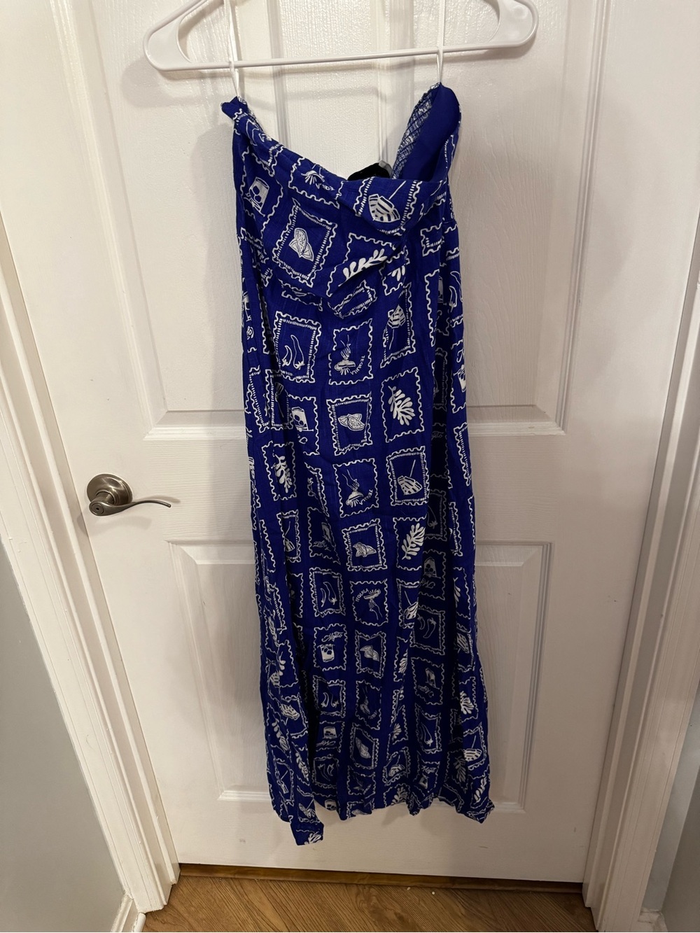 Blue Patterned Strapless Maxi Dress - Women